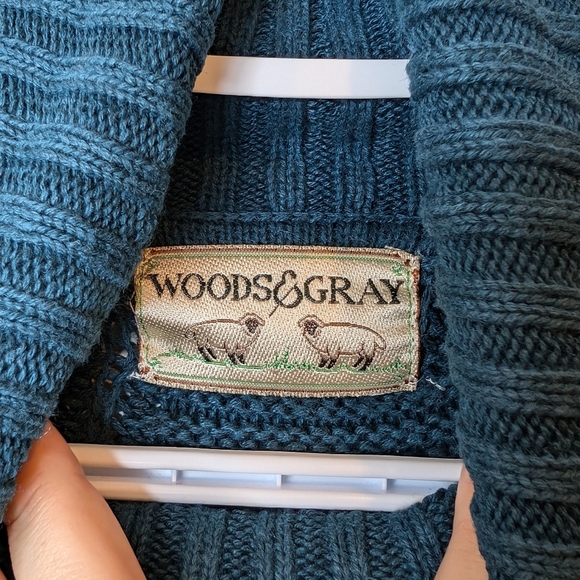 Vintage Woods & Gray Dark Teal Patterned Knit Turtle Neck Women Large Oversized - Picture 4 of 10